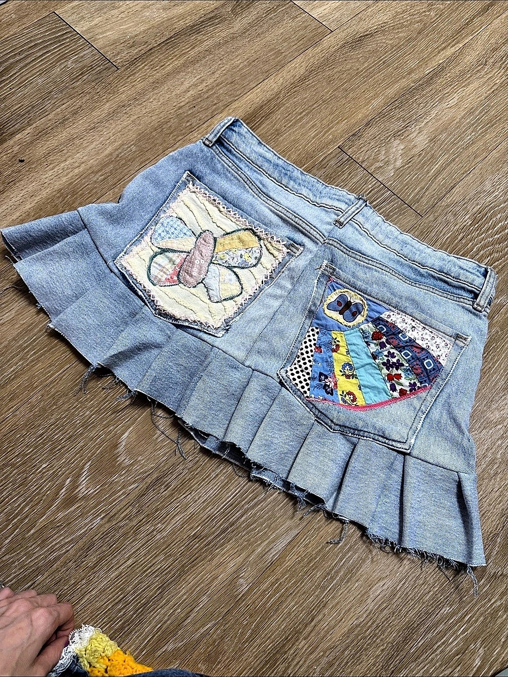 Upcycled Vintage Quilt Women's Blue Denim Patchwork Mini Skirt